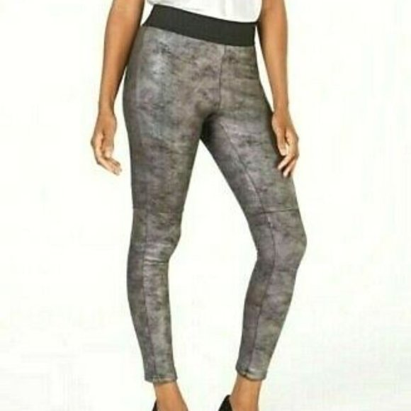 INC International Concepts Pants - Pebble-Texture Faux-Leather Smoothing Leggings
